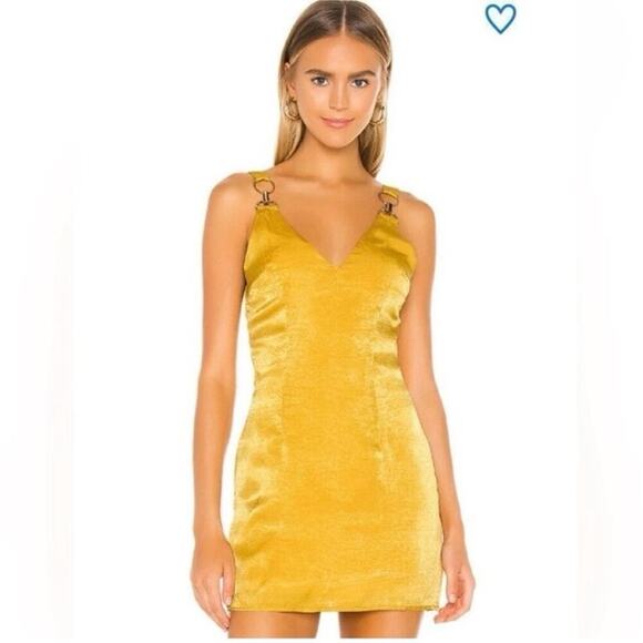 NWT REVOLVE SUPERDOWN Jasmine Buckle Satin Mini Dress in Marigold - Picture 1 of 8